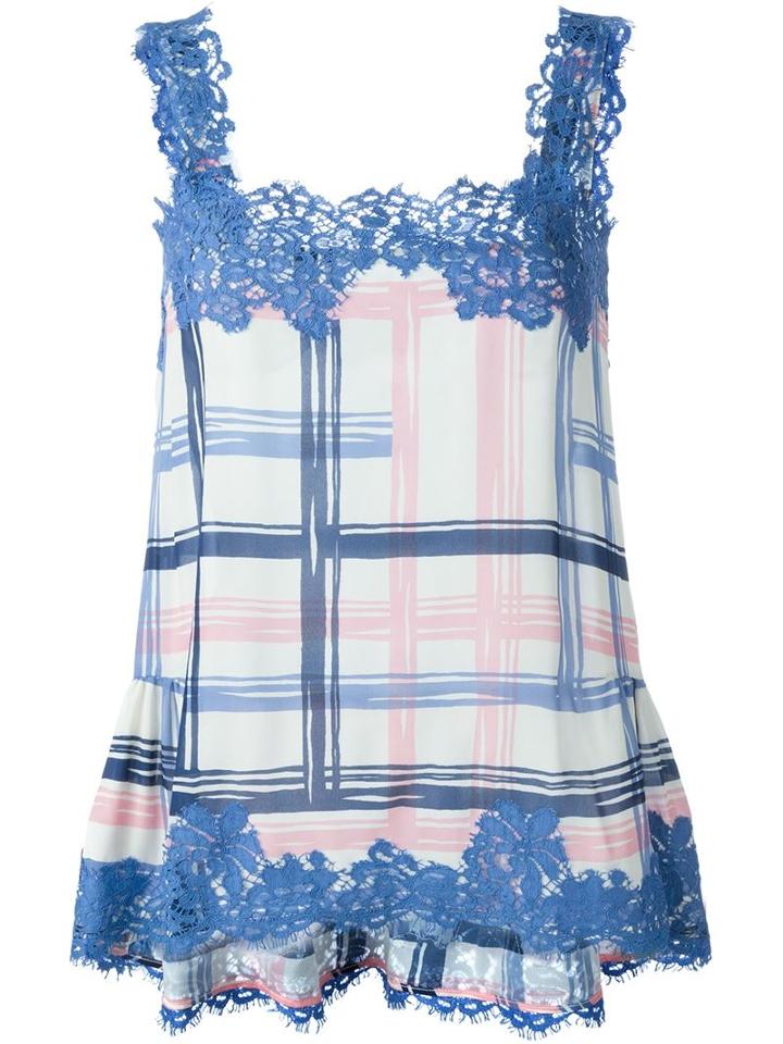 P.a.r.o.s.h. Lace Trim Top, Women's, Size: Small, Blue, Silk/cotton/viscose/polyamide