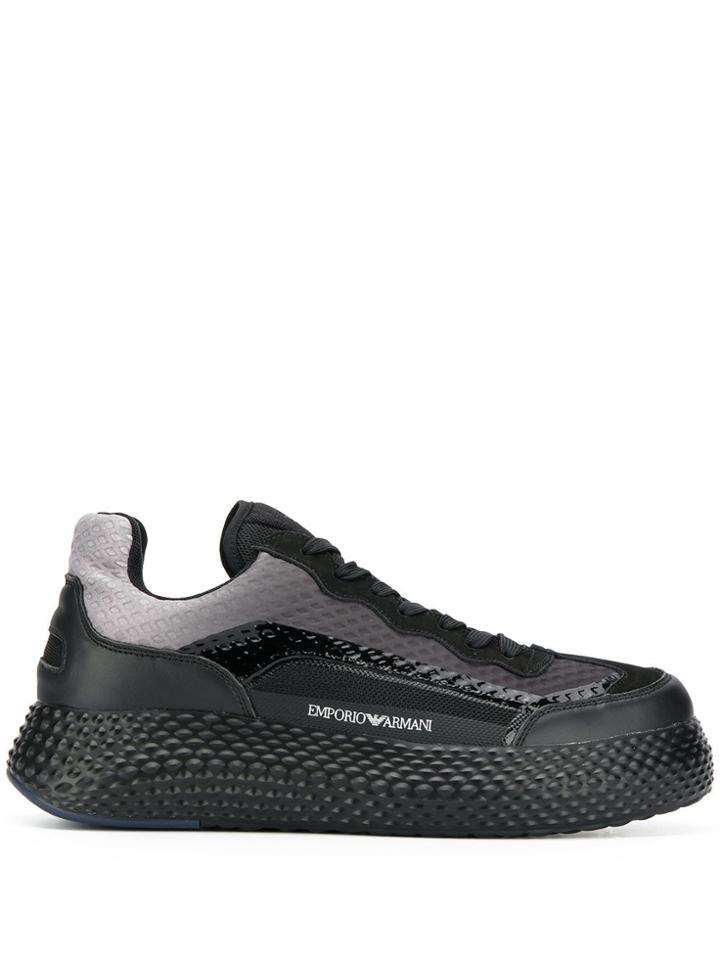 Emporio Armani Textured Panelled Sneakers - Black