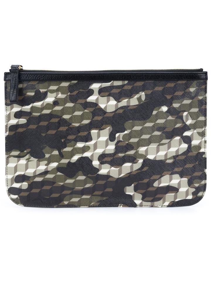 Pierre Hardy 'camocube' Clutch, Adult Unisex, Black, Calf Leather/canvas