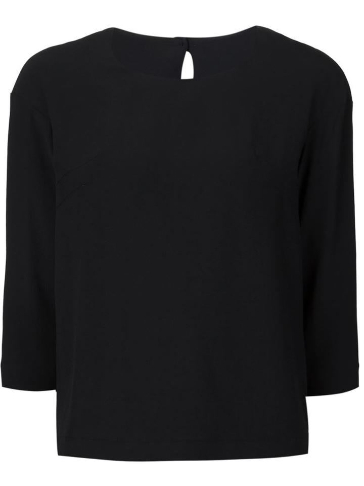 Maison Margiela Cropped Sleeve Blouse, Women's, Size: 40, Black, Silk/polyamide/acetate