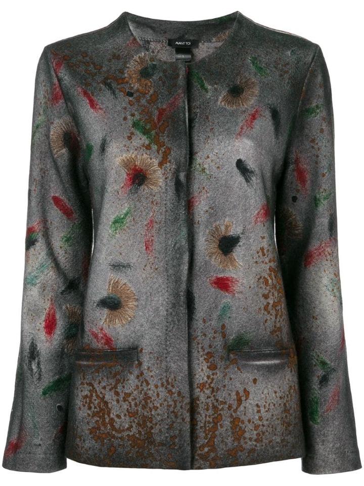 Avant Toi Printed Concealed Front Jacket - Grey
