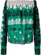 Yigal Azrouel Daisy Off Shoulder Top, Women's, Size: 0, Green, Polyester/viscose