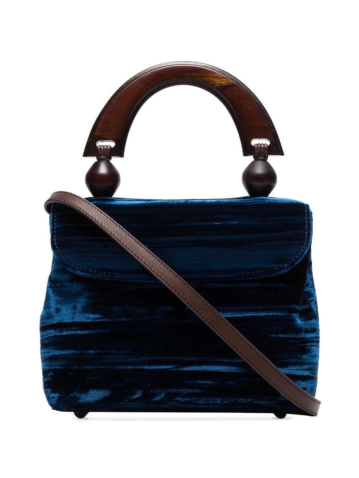 By Far Blue Mini Fiona Velvet Tote