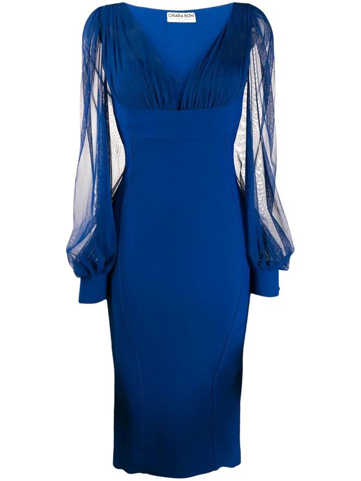 Le Petite Robe Di Chiara Boni Sheer Sleeve Midi Dress - Blue