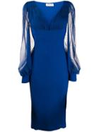 Le Petite Robe Di Chiara Boni Sheer Sleeve Midi Dress - Blue