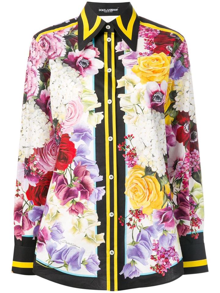 Dolce & Gabbana Floral Print Contrast Trim Shirt - White