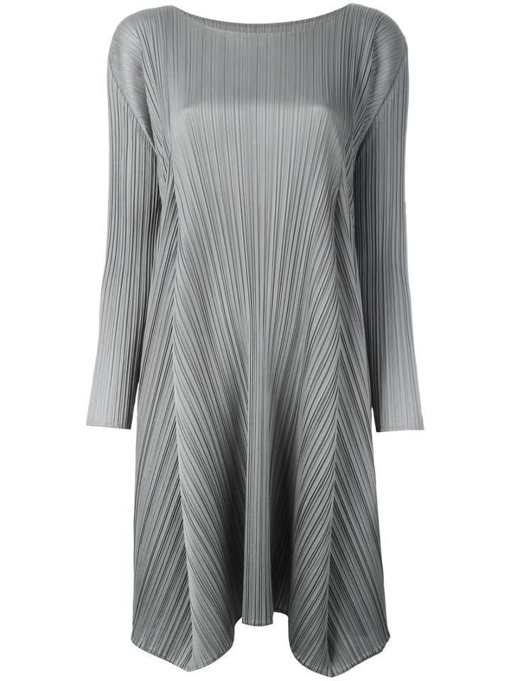Pleats Please By Issey Miyake Asymmetric Hem Pleated Dress, Women's, Size: Medium, Grey, Polyester