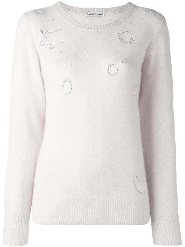 Tsumori Chisato Gem Embellished Knitted Top, Women's, Size: 2, Nude/neutrals, Wool