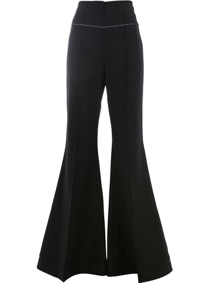 Vera Wang Contrast Stitch Flared Trousers - Black