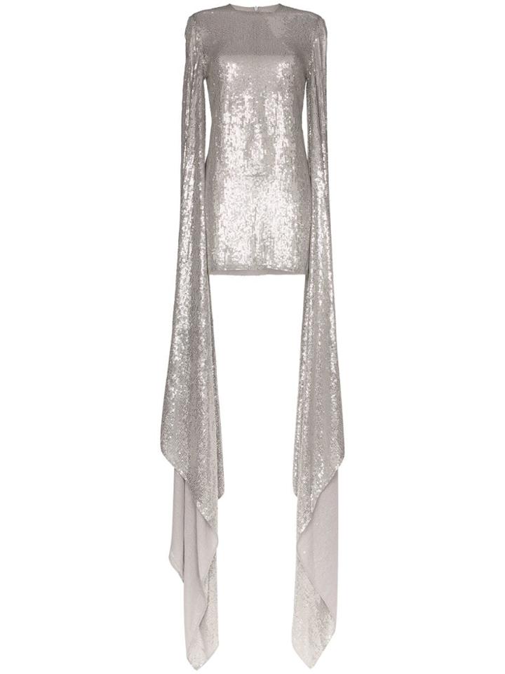 Ashish Drape Sleeve Sequin Mini Dress - Silver
