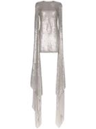 Ashish Drape Sleeve Sequin Mini Dress - Silver