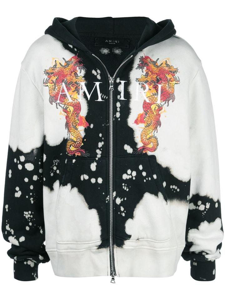Amiri Bleached Effect Zip Hoodie - White