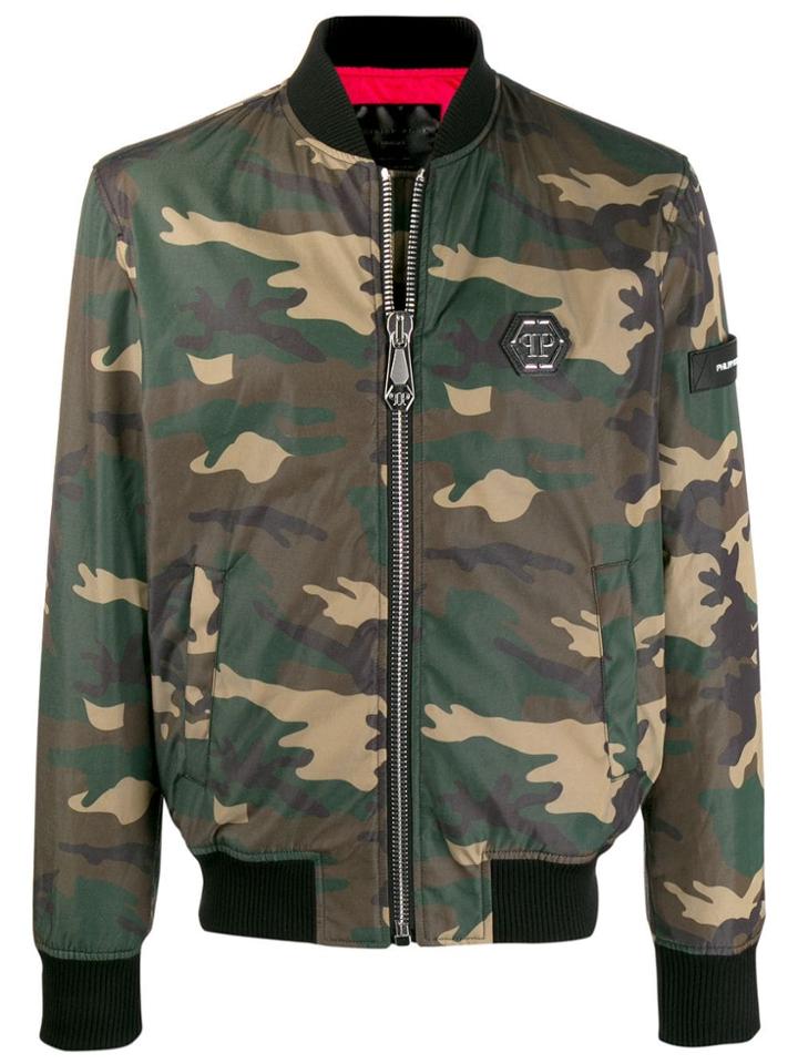 Philipp Plein Camouflage Print Bomber Jacket - Green