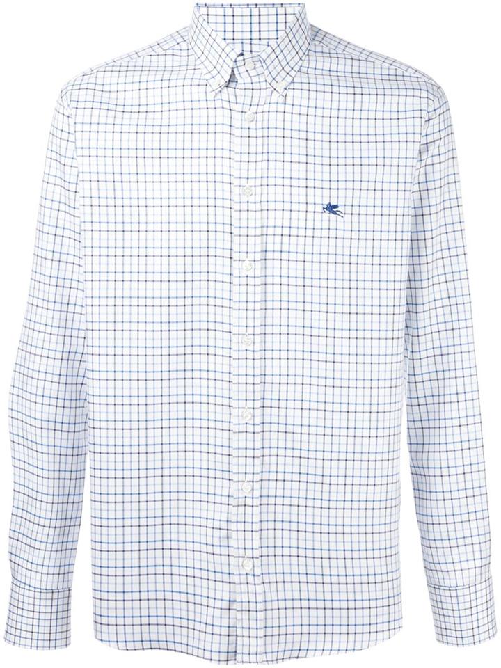 Etro Checked Shirt, Men's, Size: 40, White, Cotton