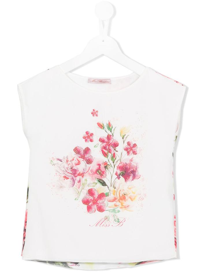 Miss Blumarine Floral Print T-shirt, Girl's, Size: 6 Yrs, White