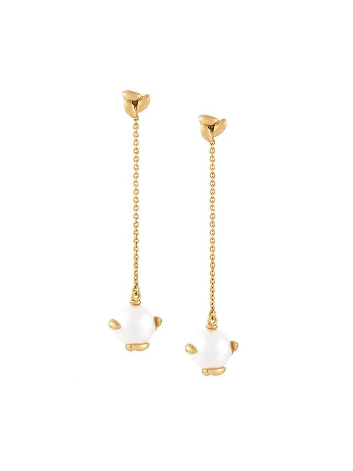 Bea Bongiasca Rice Grain Pearl Drop Chain Earrings, Women's, Metallic