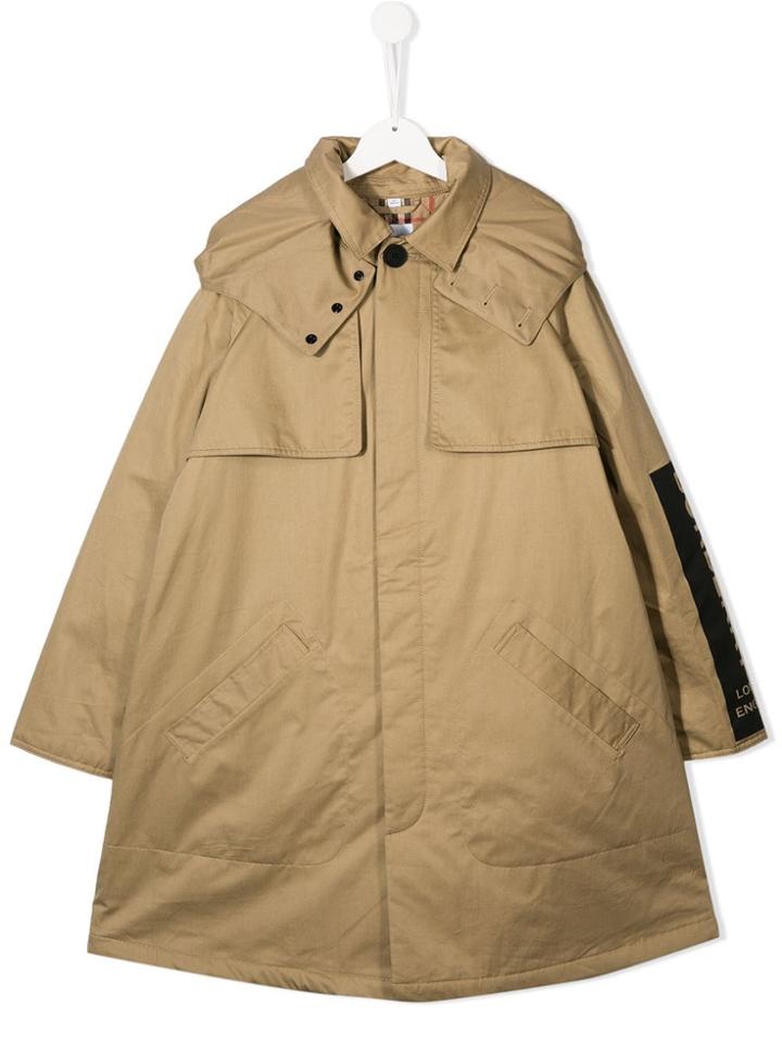 Burberry Kids Logo Printed Rain Coat - Neutrals
