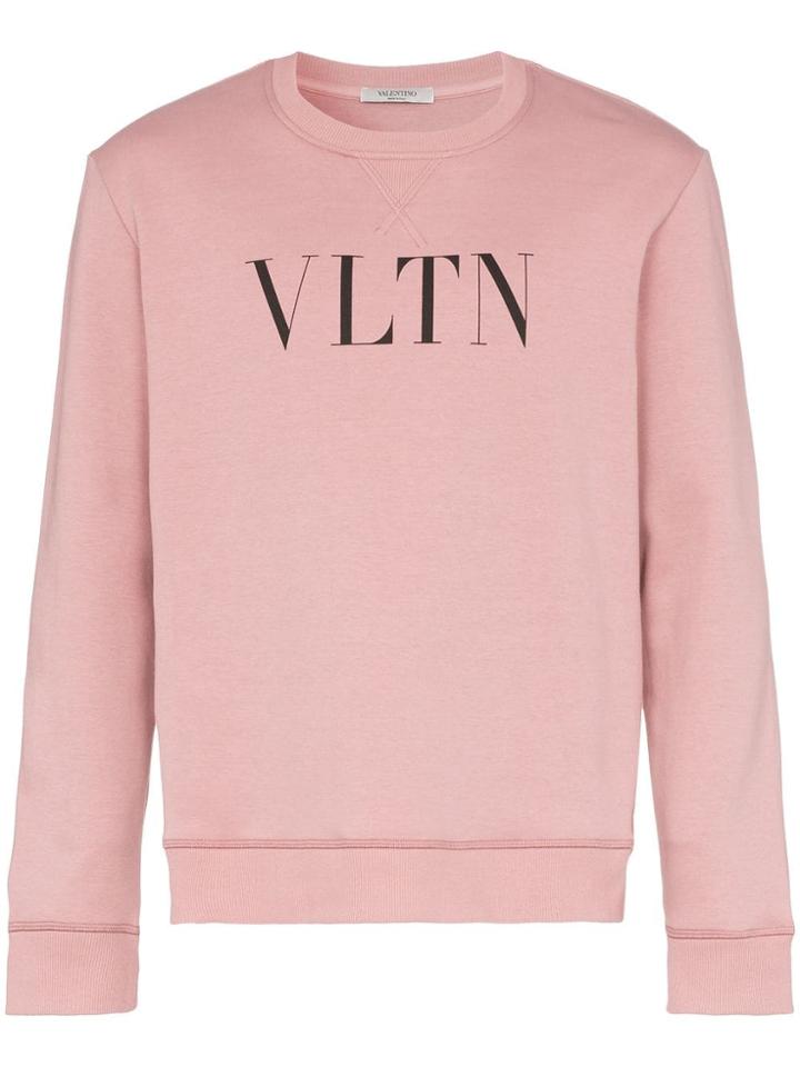 Valentino Logo Print Crew Neck Jumper - Pink