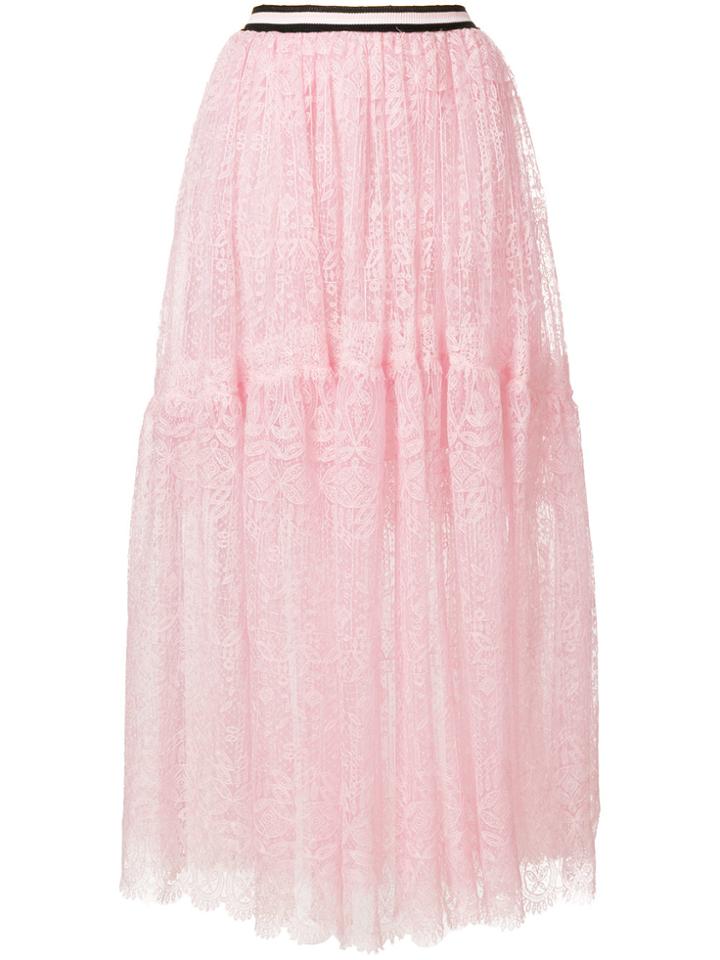 Ermanno Scervino Lace Detail Full Skirt - Pink & Purple