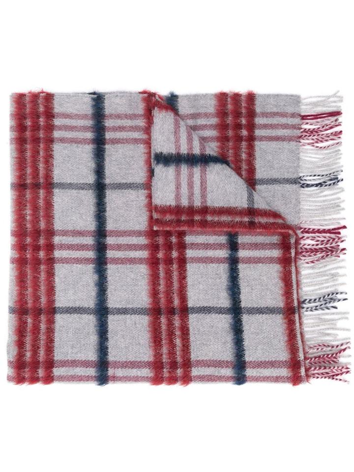 Fay Long Checkered Scarf - Grey