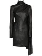 Situationist High Neck Draped Leather Dress - Black