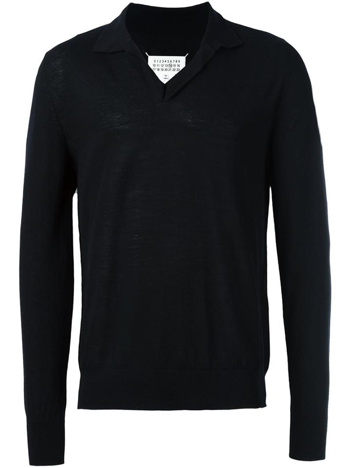 Maison Margiela Long Sleeve Knit Polo, Men's, Size: Xl, Blue, Wool