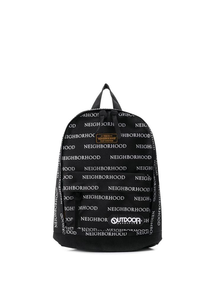 Neighborhood Logo Print Backpack - Black