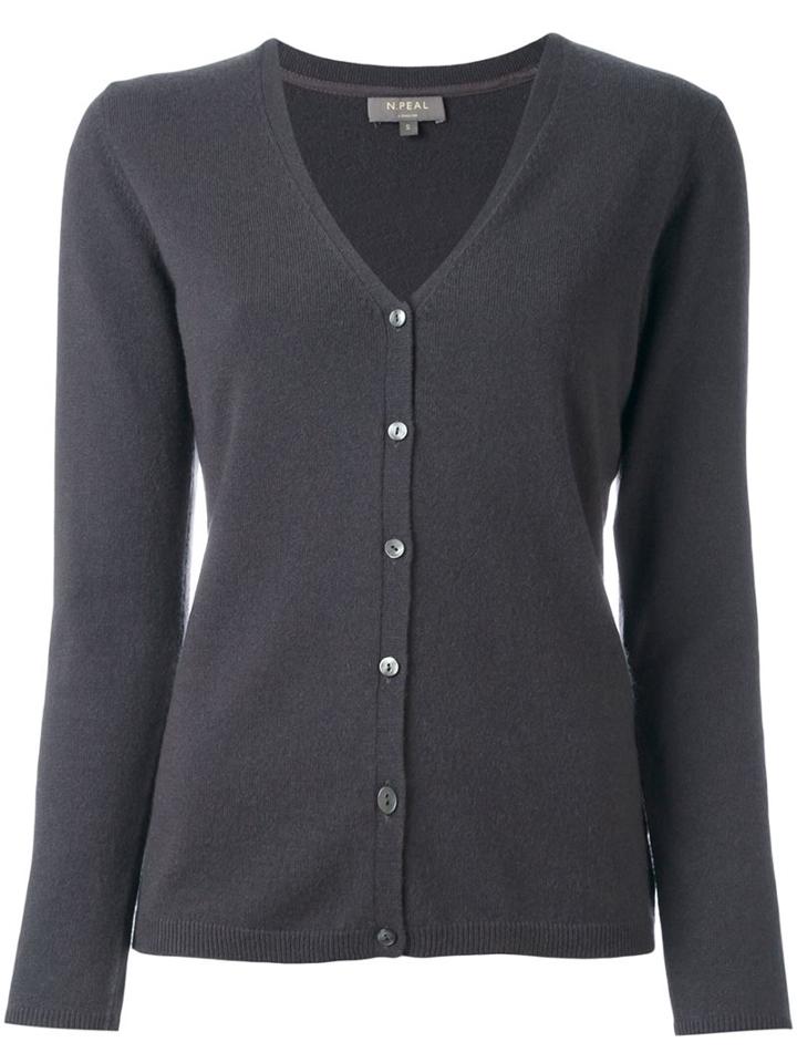 N.peal Cashmere V-neck Cardigan, Women's, Size: Small, Grey, Cashmere