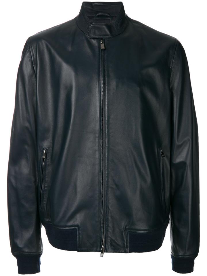 Corneliani Zipped Biker Jacket - Blue