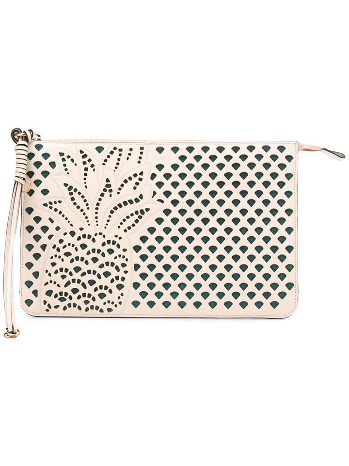 Chloé Laser-cut Pineapple Clutch, Women's, Nude/neutrals, Cotton/polyester/calf Suede