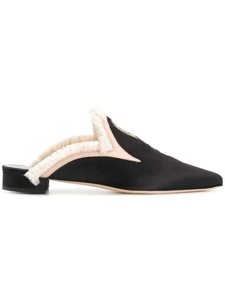 Racine Carree Fringed Cut-detail Mules - Black