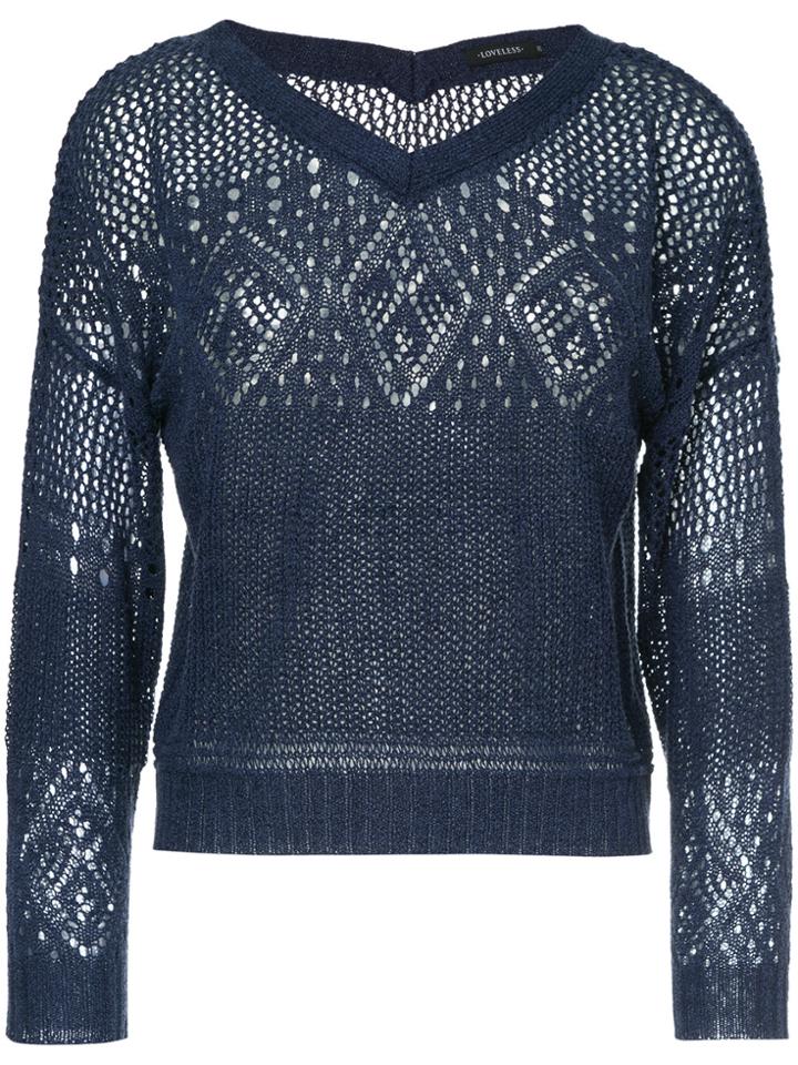 Loveless Crochet V-neck Sweater - Blue