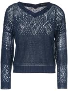 Loveless Crochet V-neck Sweater - Blue