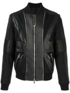 Balmain Zip Up Leather Bomber Jacket - Black