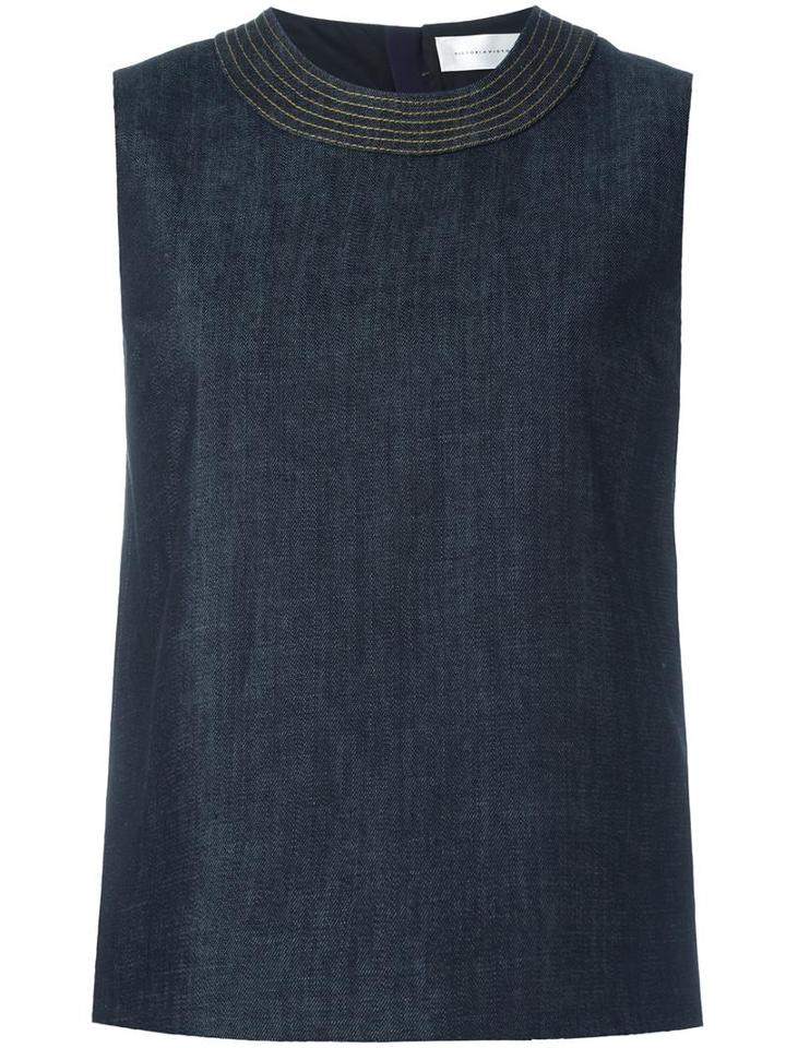 Victoria Victoria Beckham Stitching Detail Top, Women's, Size: 10, Blue, Cotton/polyester/spandex/elastane