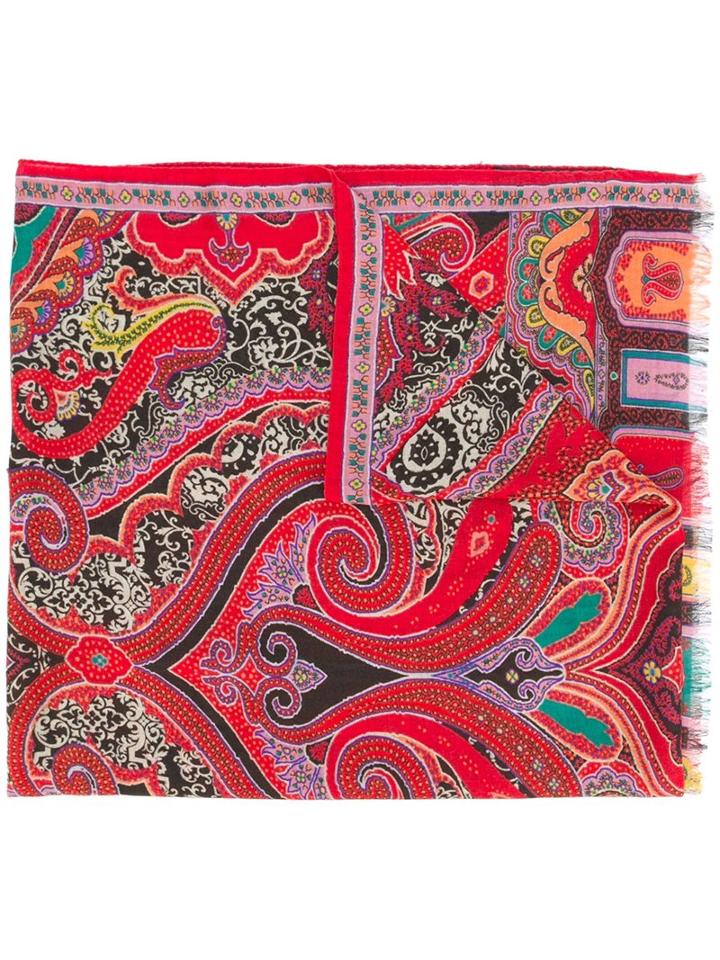 Etro Paisley Print Scarf, Women's, Red, Silk/wool