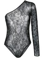 Msgm - One Shoulder Lace Body - Women - Spandex/elastane/viscose/polyimide - 44, Black, Spandex/elastane/viscose/polyimide