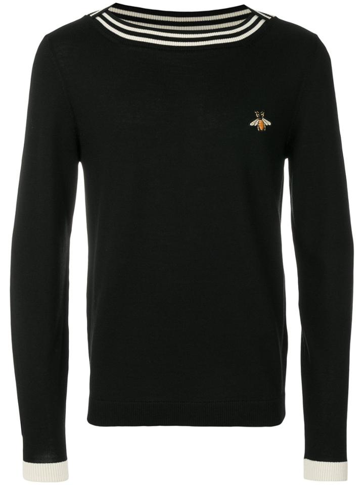 Gucci Bee Embroidered Boat Neck Sweater - Black