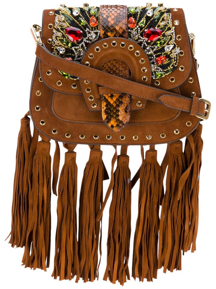 Gedebe - Tasseled Satchel Bag - Women - Leather/suede/brass/glass - One Size, Brown, Leather/suede/brass/glass