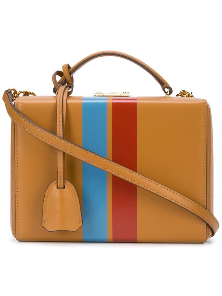 Mark Cross Top Snap Striped Satchel - Brown