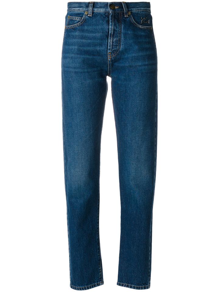 Saint Laurent - Logo Embroidered Jeans - Women - Cotton - 31, Blue, Cotton