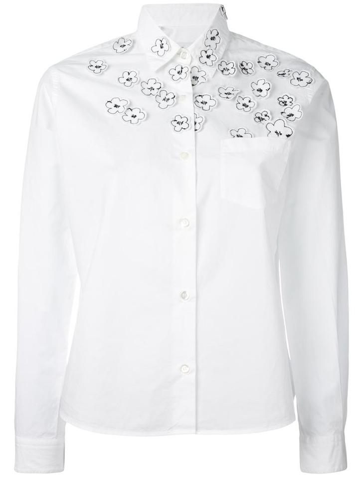 Jimi Roos Flower Appliqué Shirt, Women's, Size: Large, White, Cotton