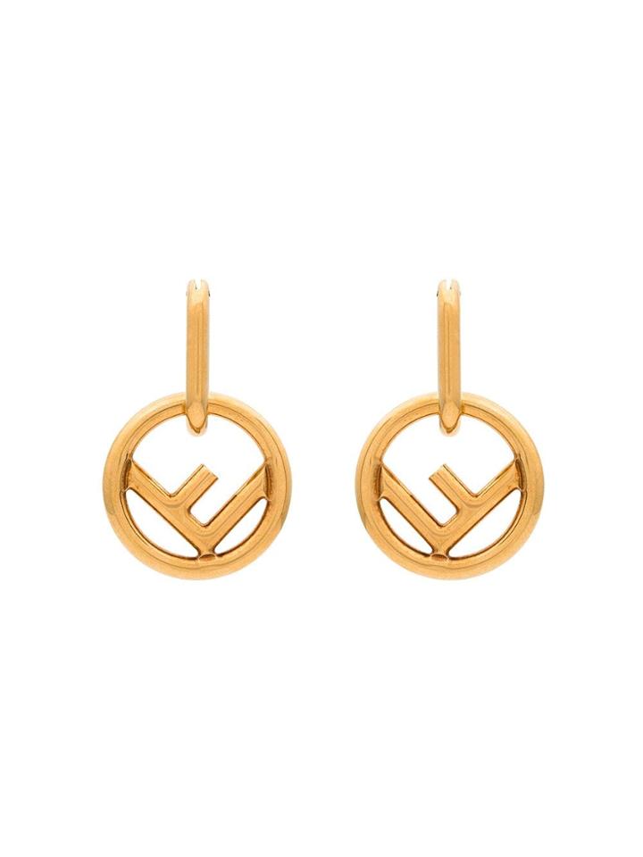 Fendi Gold-tone Metallic F Is For Fendi Medium Hoop Earrings