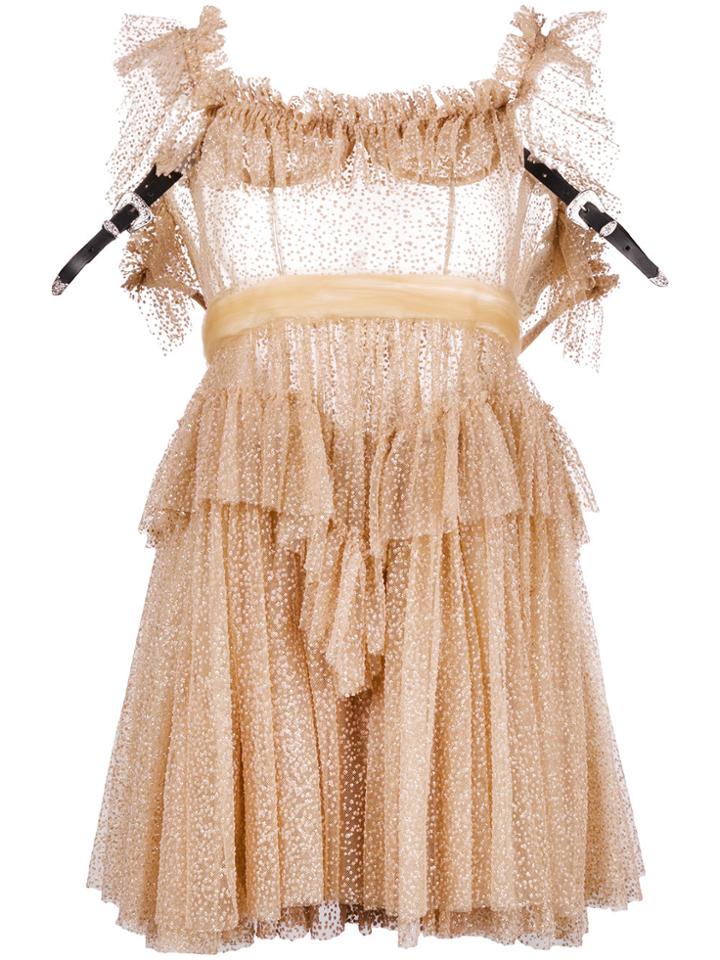 Dsquared2 Sheer Frill-trim Dress - Nude & Neutrals