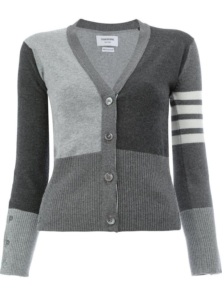 Thom Browne - Monochrome Block Cardigan - Women - Cashmere - 42, Grey, Cashmere