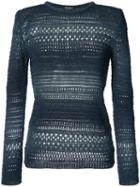Balmain Crocheted Detail Jumper, Women's, Size: 38, Blue, Viscose/cotton