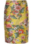 Andrew Gn Floral Pattern Fitted Skirt - Yellow