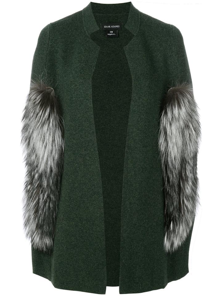 Izaak Azanei Fox Fur Trimmed Cape - Green
