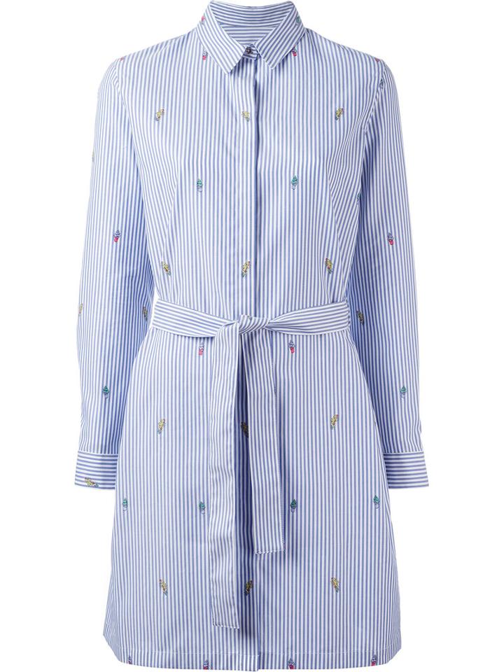 Kenzo Badge Embroidered Shirt Dress, Women's, Size: 34, Blue, Cotton