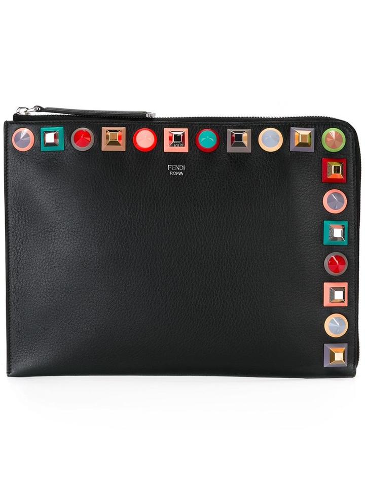 Fendi - 2jours Clutch - Women - Calf Leather/metal (other) - One Size, Black, Calf Leather/metal (other)